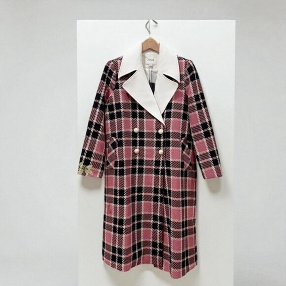 NWT J.ING Jing Blair Waldorf Pink Plaid Double Breasted White Collar Winter Coat - Picture 7 of 7